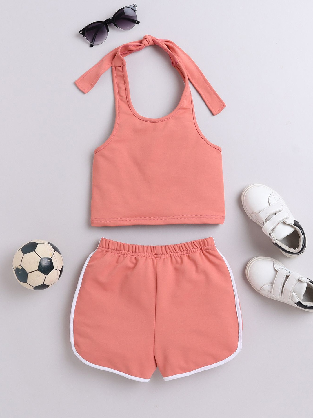 

taffykids Girls Halter Neck Top with Shorts, Peach