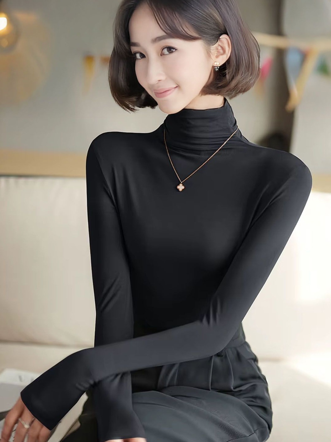 

StyleCast Women Woollen High Neck Sweater, Black