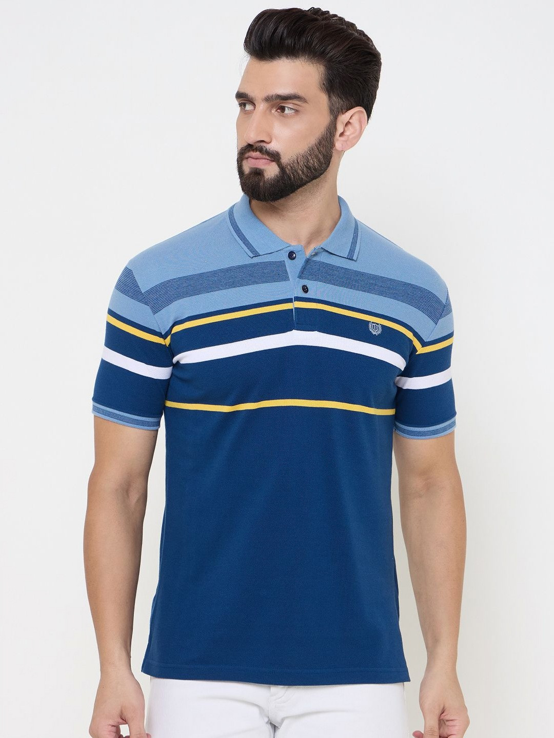

Duke Men Striped Polo Collar Slim Fit T-shirt, Navy blue