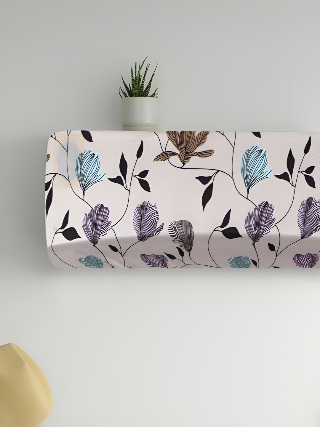 

Dakshya Industries White & Blue Floral Printed Split AC Covers, Brown