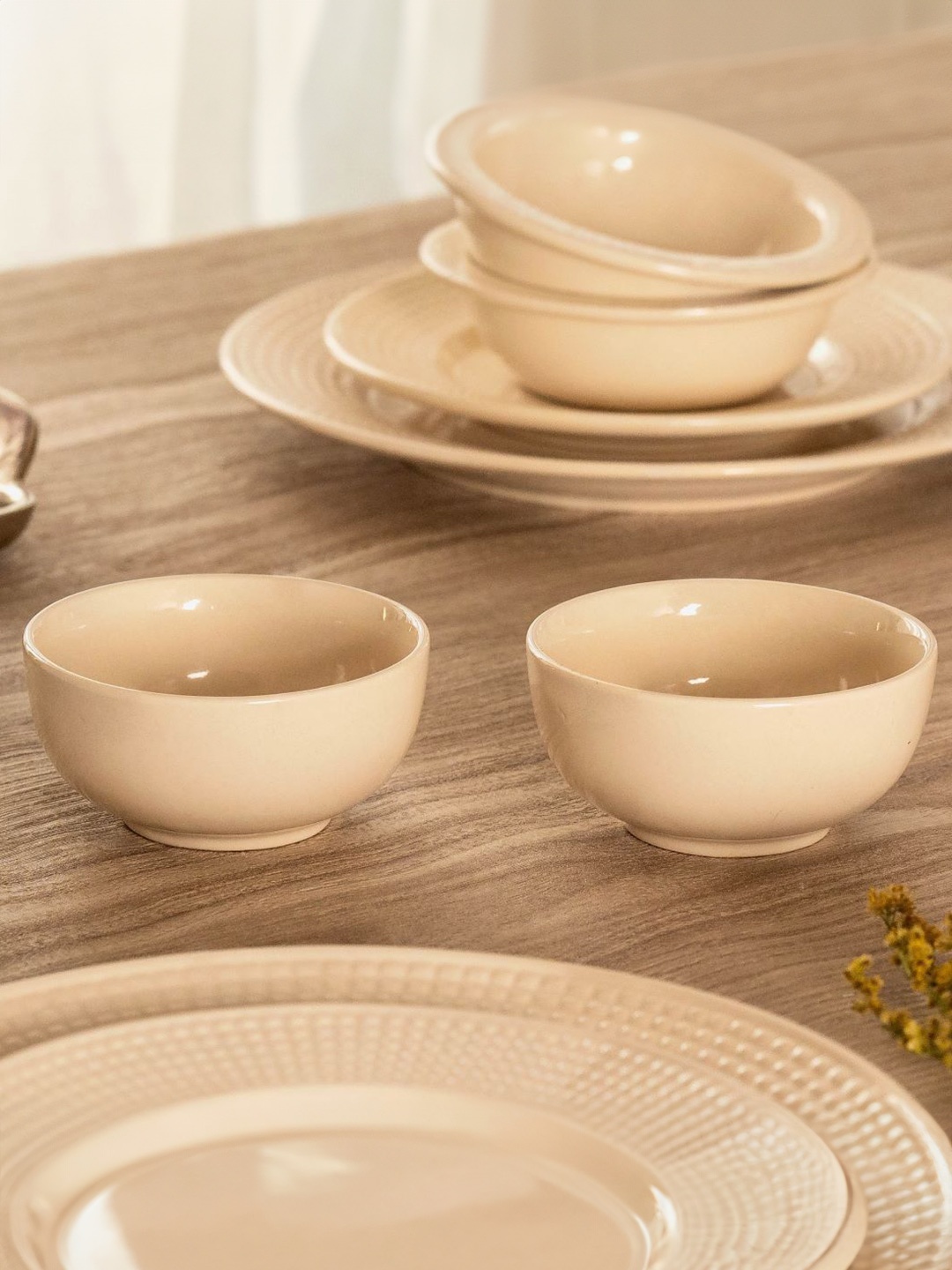 

10club Beige Ceramic Dinner Bowls Set of 2