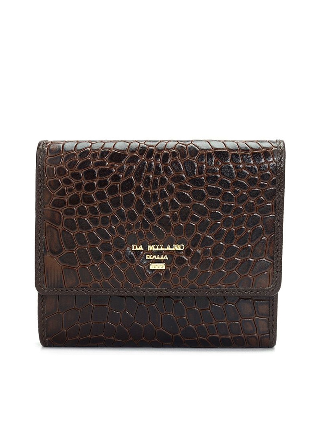 

Da Milano Women Textured Leather Three Fold Wallet, Brown