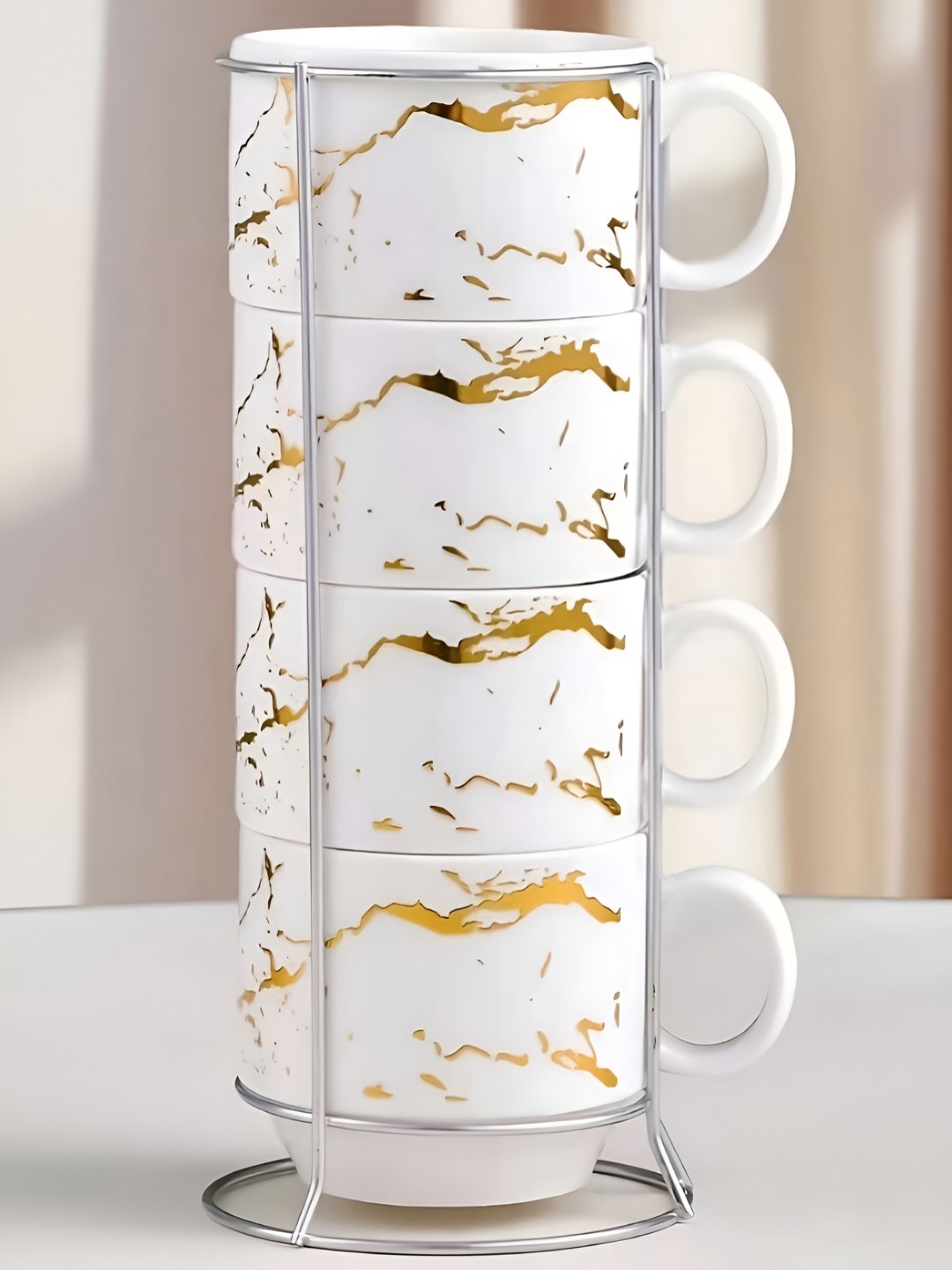 

BonZeaL White & Beige Abstract Printed Ceramic Matte Cups 150 ml