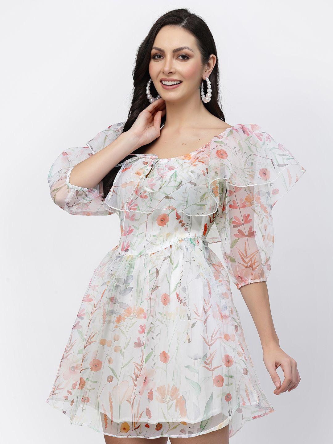 

Fabway Clothing Floral Print Off-Shoulder Fit & Flare Dress, White