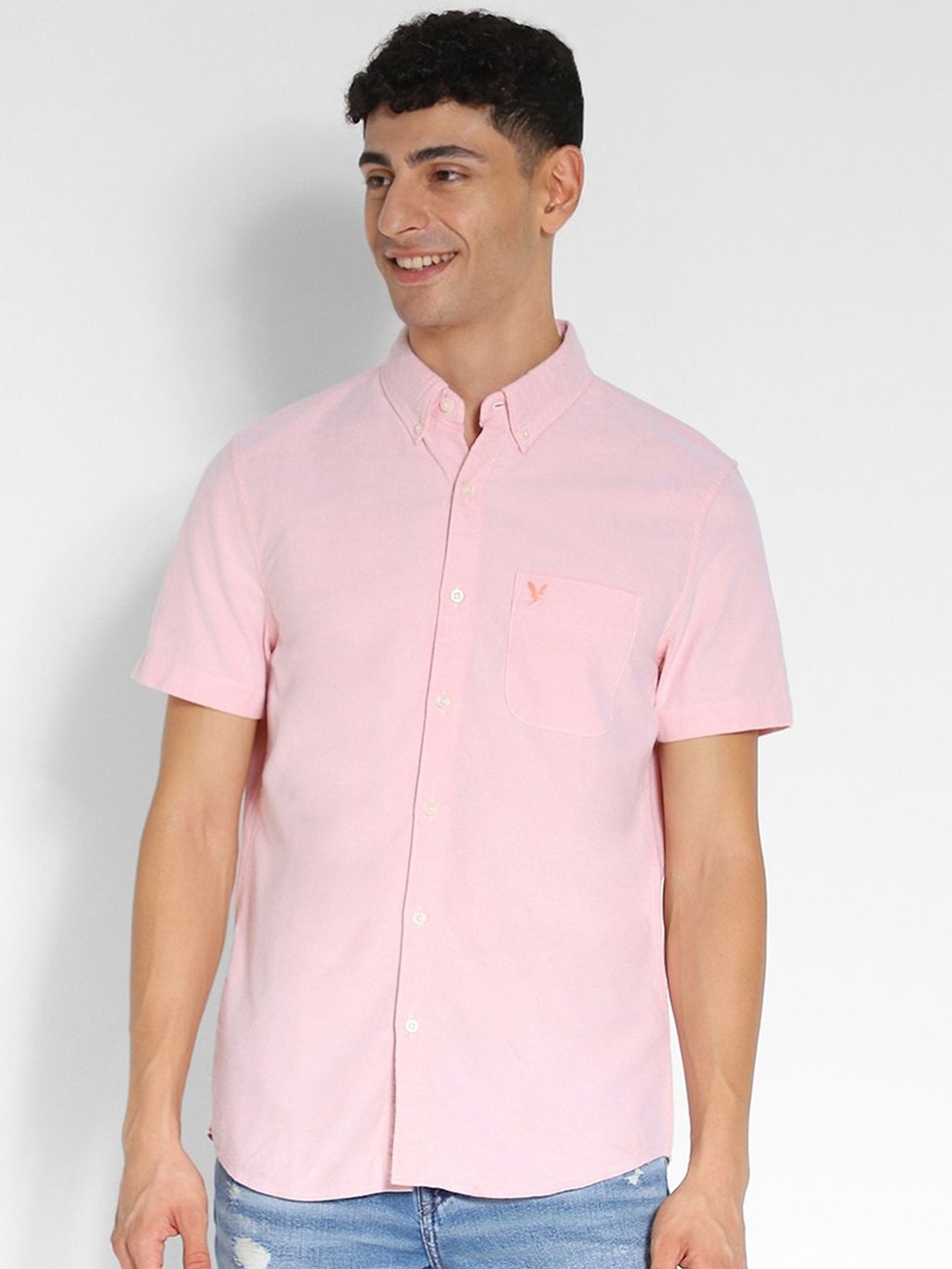 

AMERICAN EAGLE OUTFITTERS Men Button-Down Collar Solid Cotton Casual Shirt, Pink