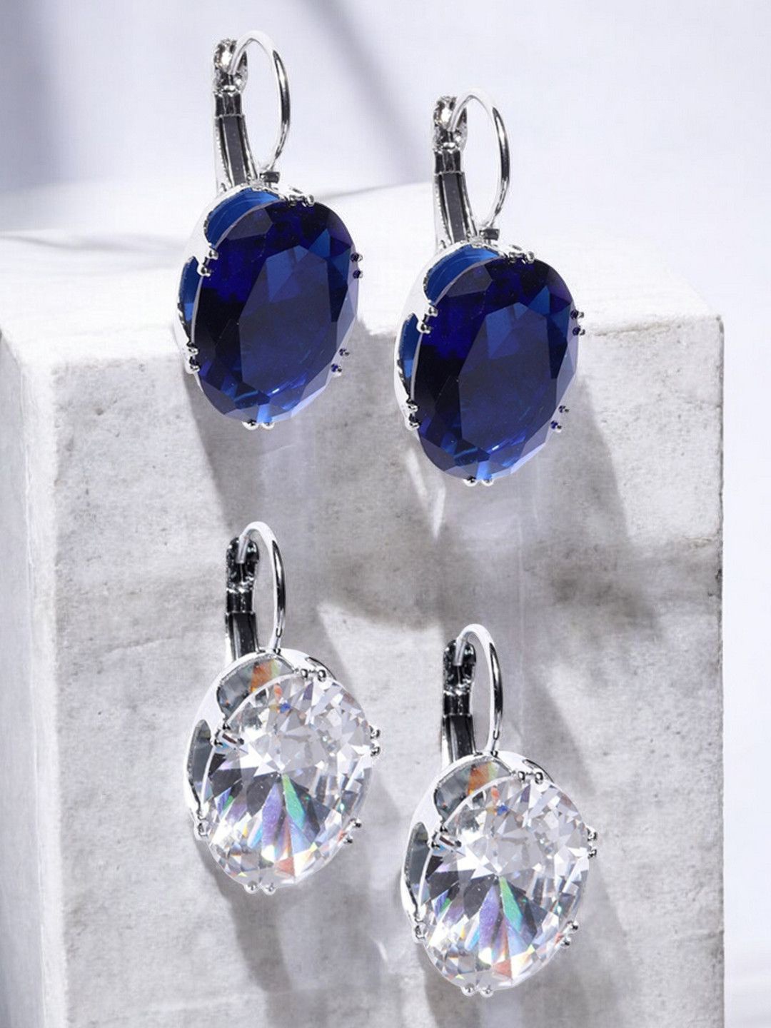 

DressBerry Set Of 2 Oval Cubic Zirconia Drop Earrings, Silver