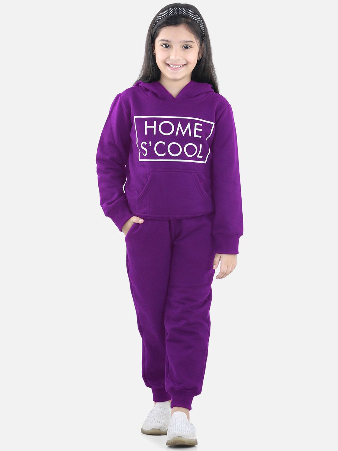 

StyleStone Girls Typography Printed Hooded Tracksuit, Purple