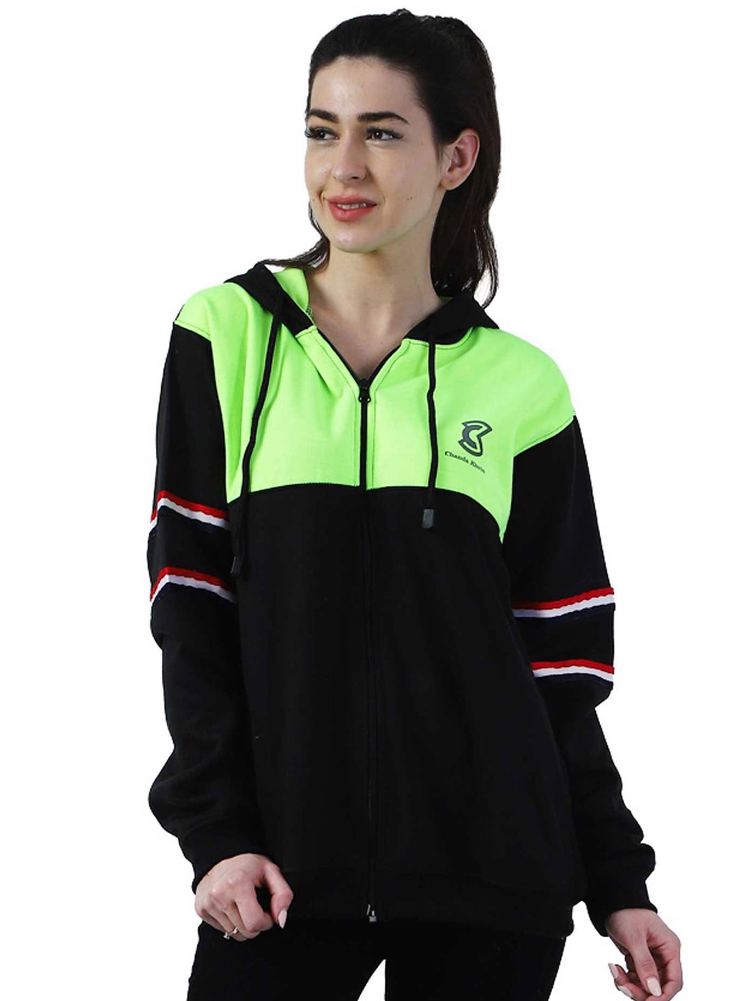 

Chanda Khuba Women Hooded Sweatshirt, Fluorescent green