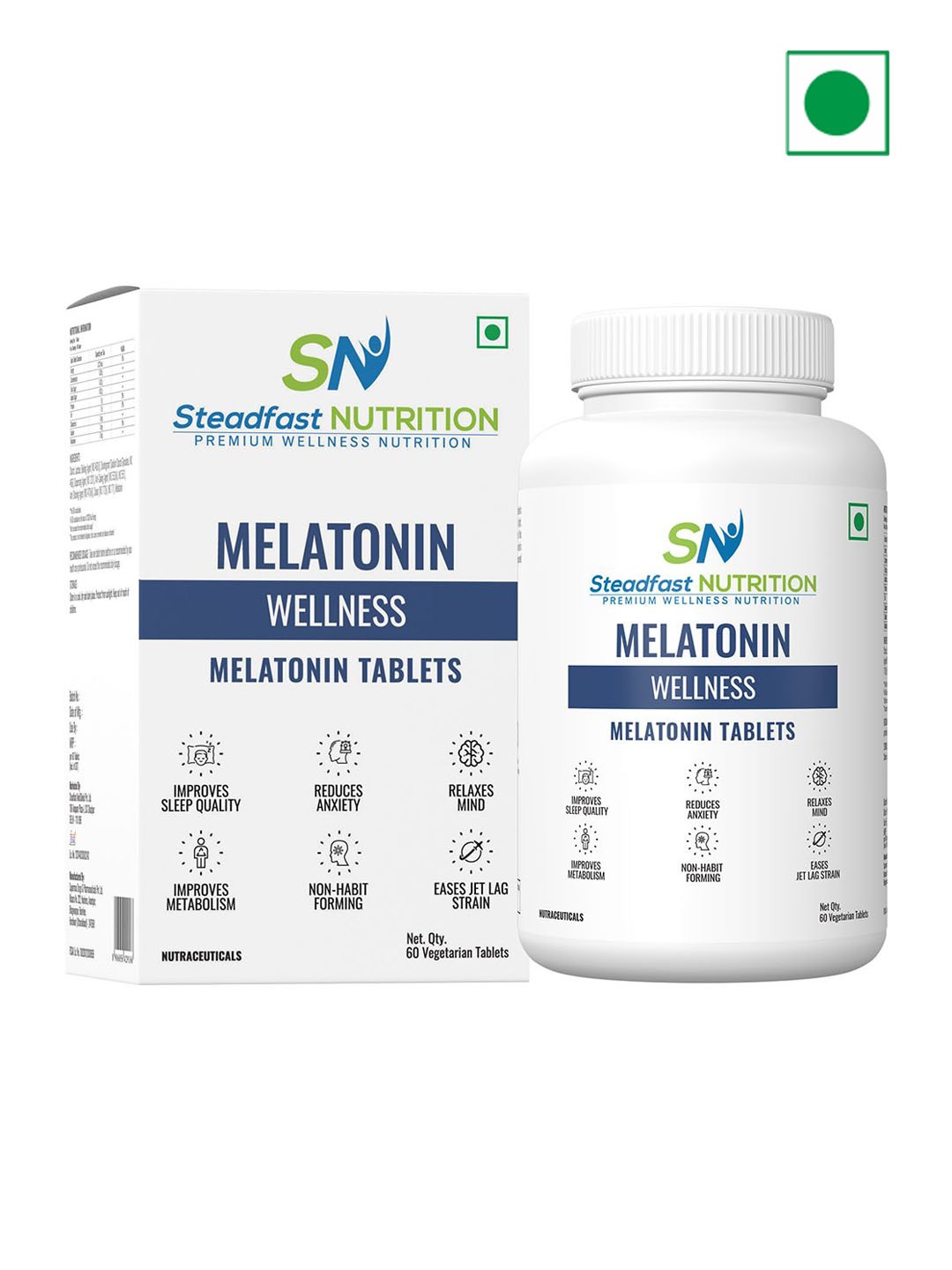 

Steadfast Nutrition Melatonin Supplement for Deep Sleep Regulates Sleep Cycle 60 Tablets, White