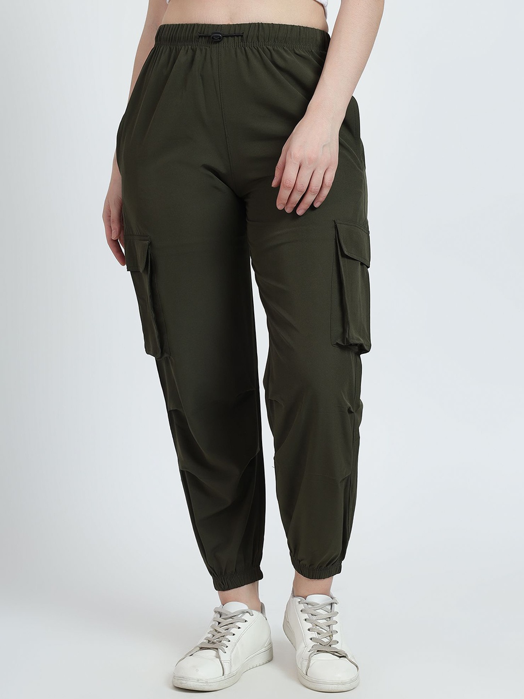 

SAAHASAM Women Relaxed Loose Fit Easy Wash Joggers, Olive