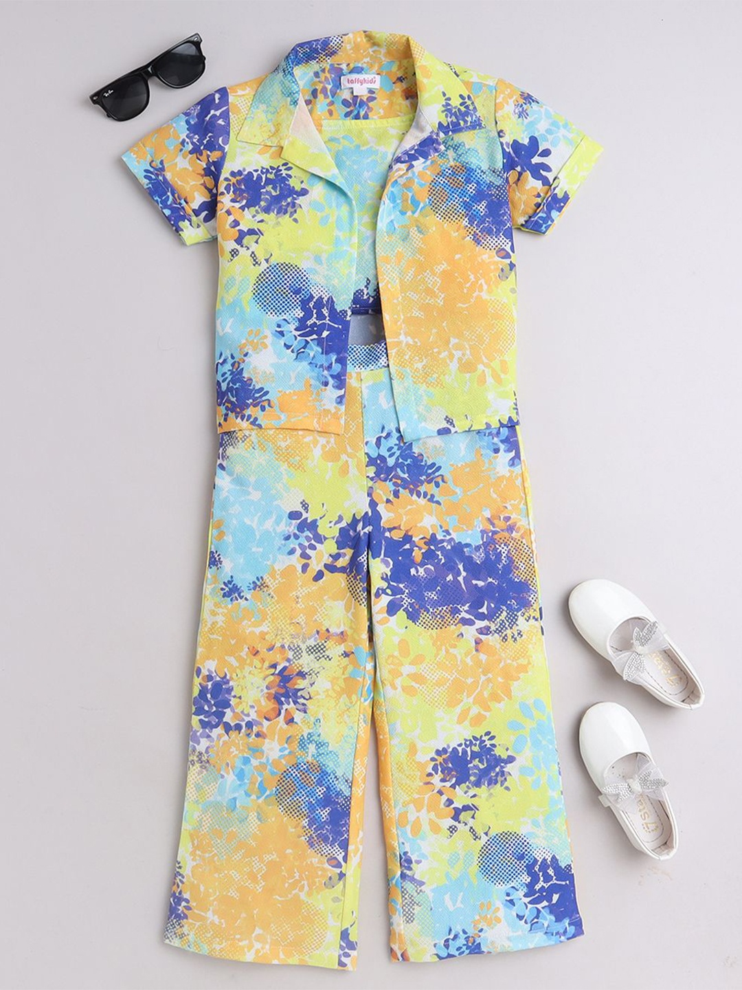 

taffykids Girls Printed Shirt with Trousers, Yellow