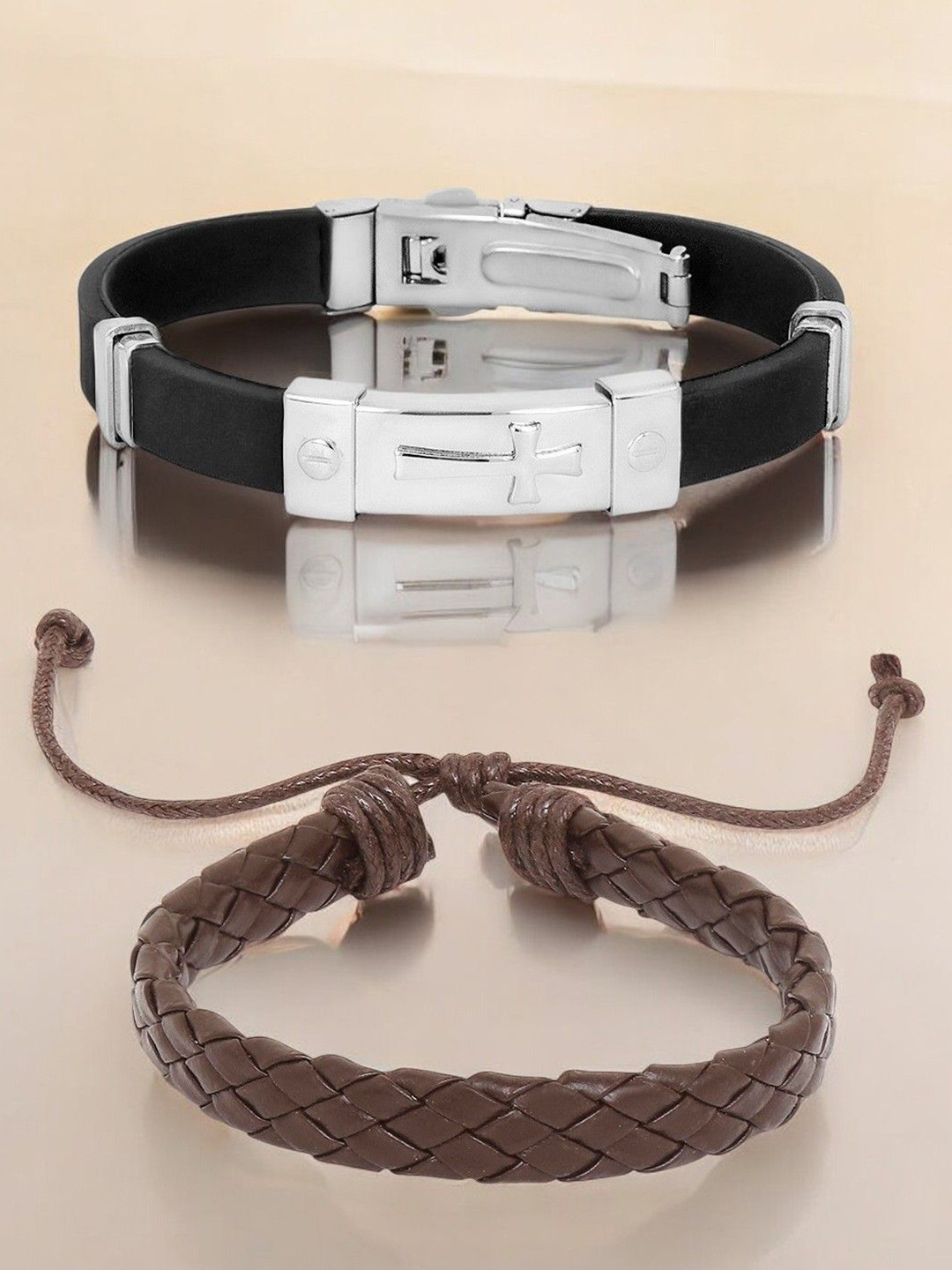 

The Roadster Lifestyle Co. Men Set Of 2 Stainless Steel & Leather Bracelets, Black