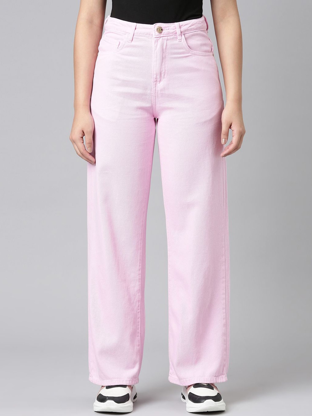 

ZHEIA Women Wide Leg High-Rise Cotton Jeans, Pink