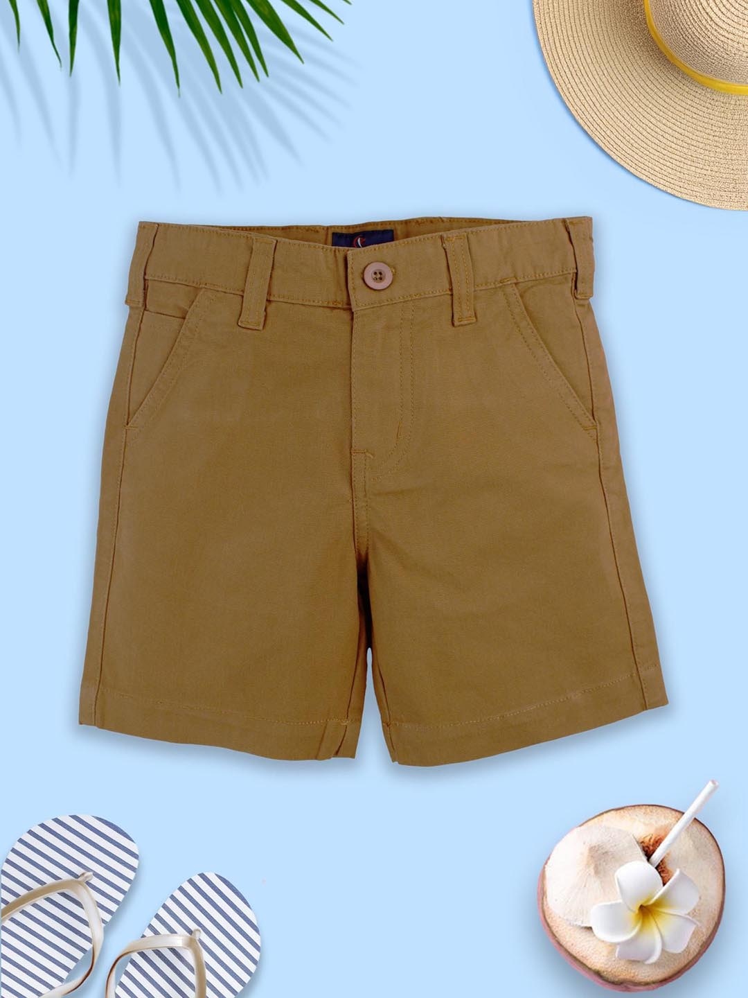 

KiddoPanti Boys Mid-Rise Cotton Regular Shorts, Brown