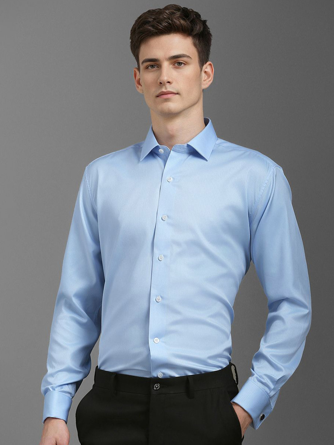 

Luxure by Louis Philippe Men Spread Collar Textured Cotton Formal Shirt, Blue