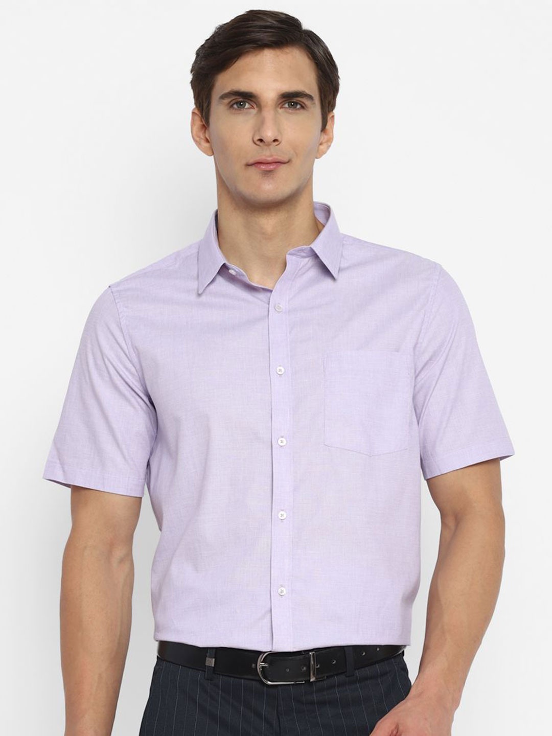 

Turtle Men Standard Spread Collar Solid Cotton Slim Fit Formal Shirt, Lavender