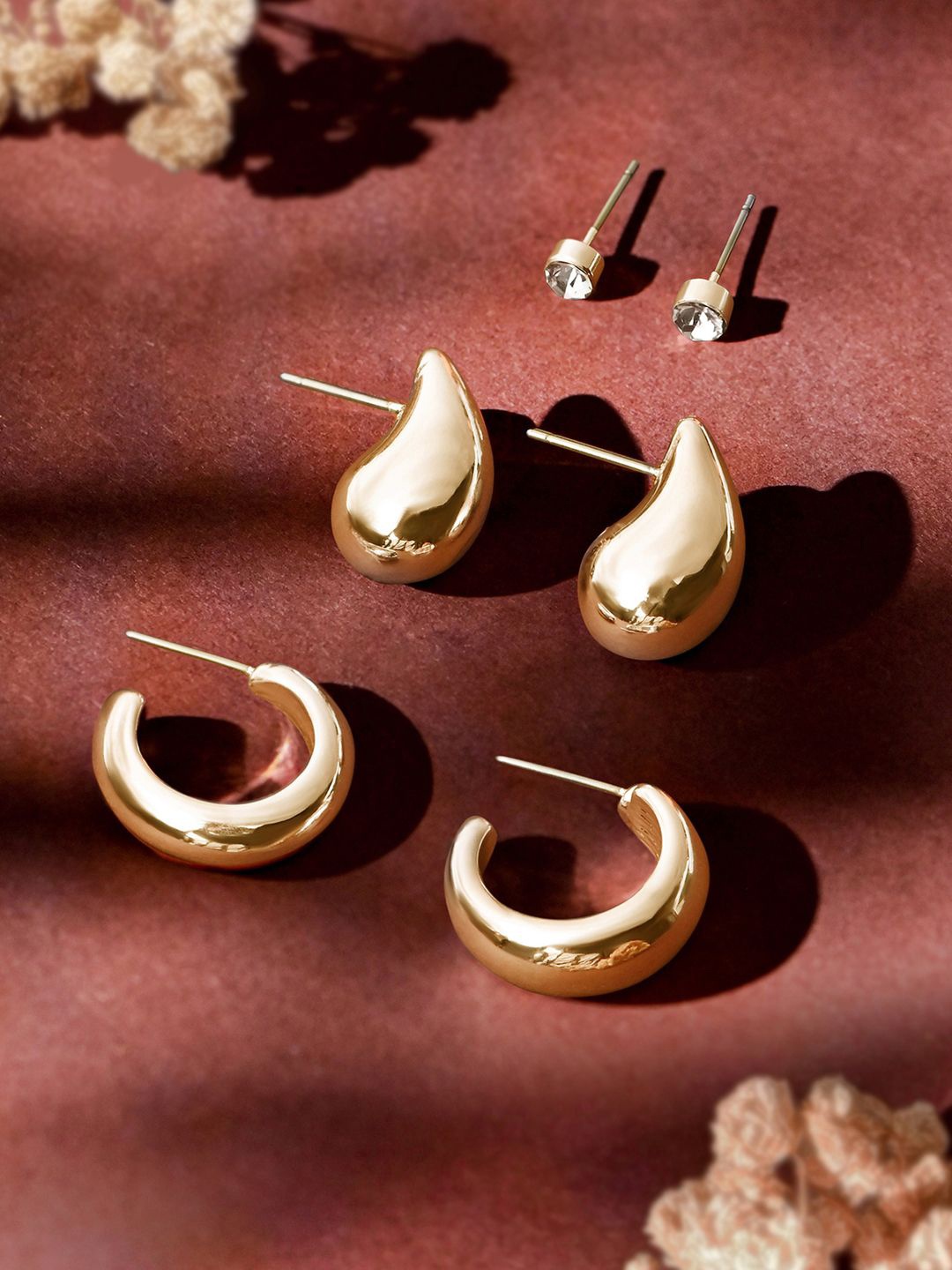 

Accessorize Set Of 3 Teardrop Shaped Drop Earrings, Gold