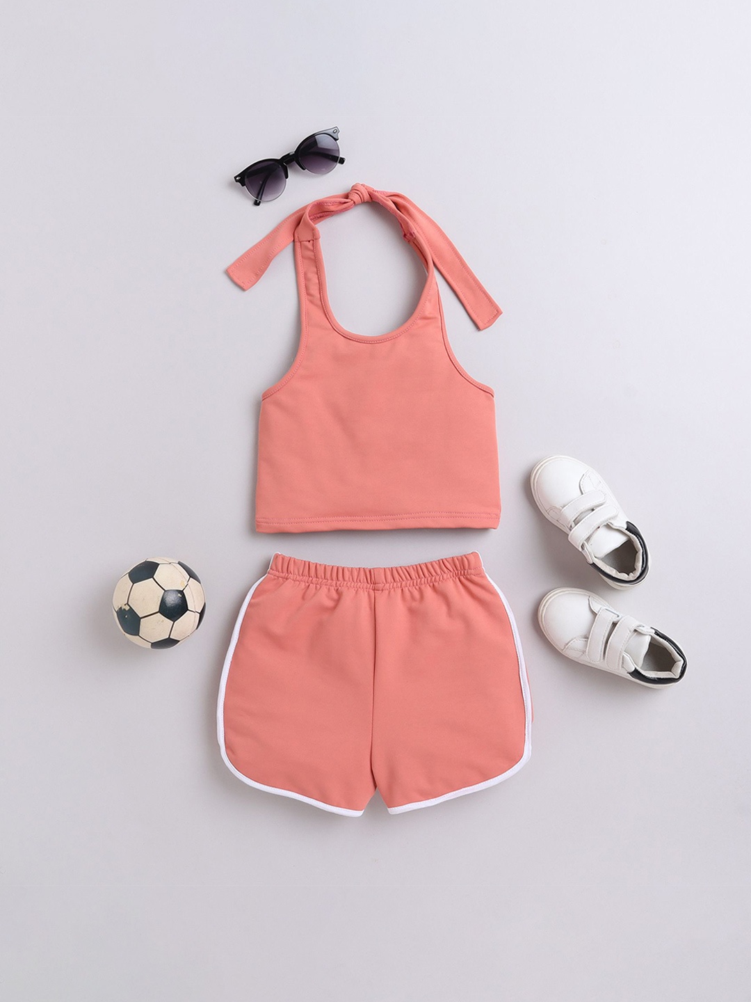 

taffykids Girls Halter Neck Top With Shorts, Peach