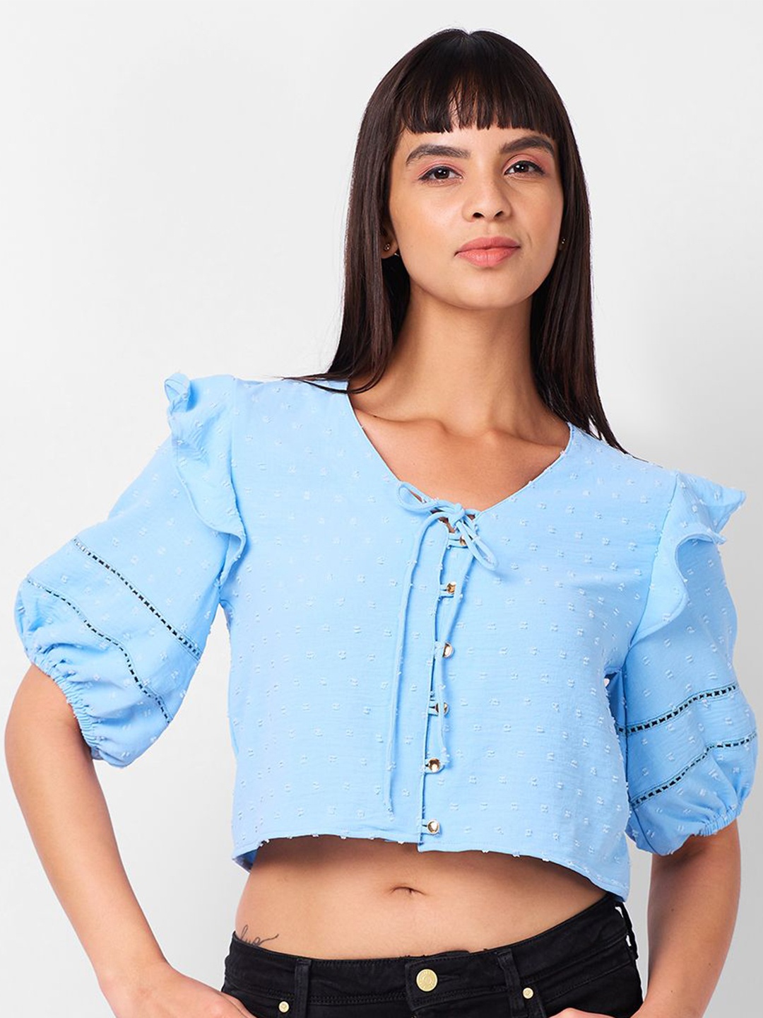 

IZEL Puff Sleeve Crop Top, Blue