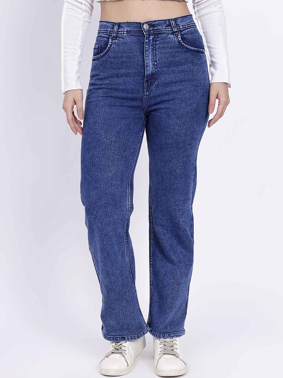 

AC CREATION Women Comfort Straight Fit High-Rise Stretchable Jeans, Blue