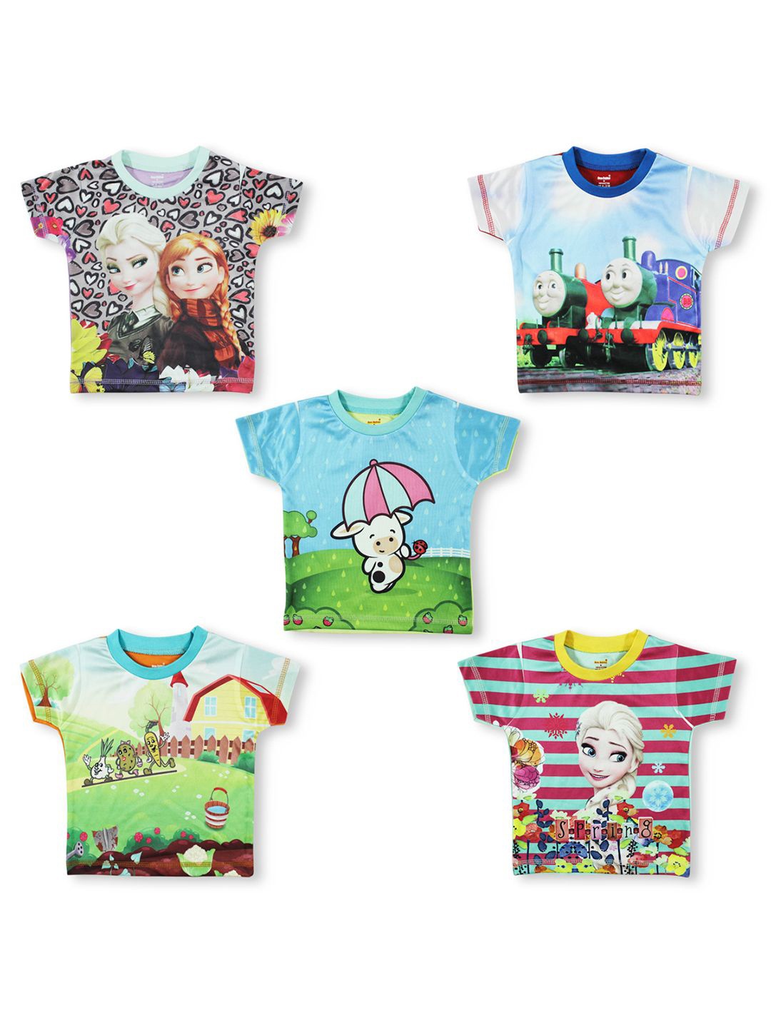 

Born Babies Kids Pack Of 5 Graphic Printed Cotton T-shirts, Grey