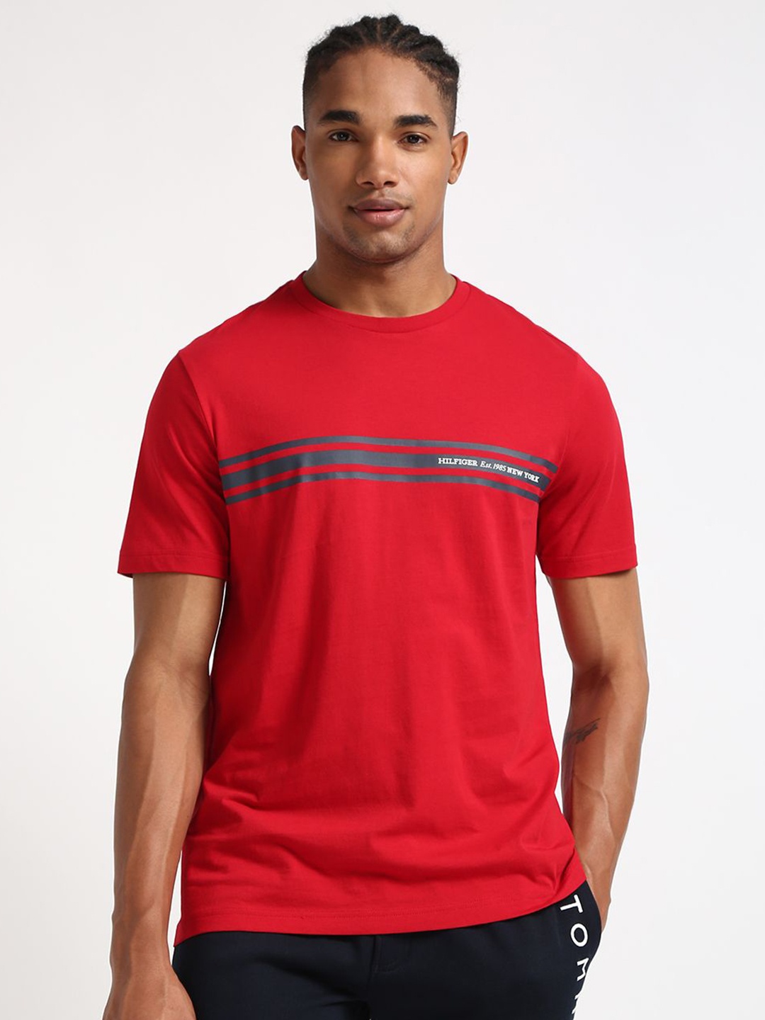 

Tommy Hilfiger Men Striped Cotton T-shirt, Red