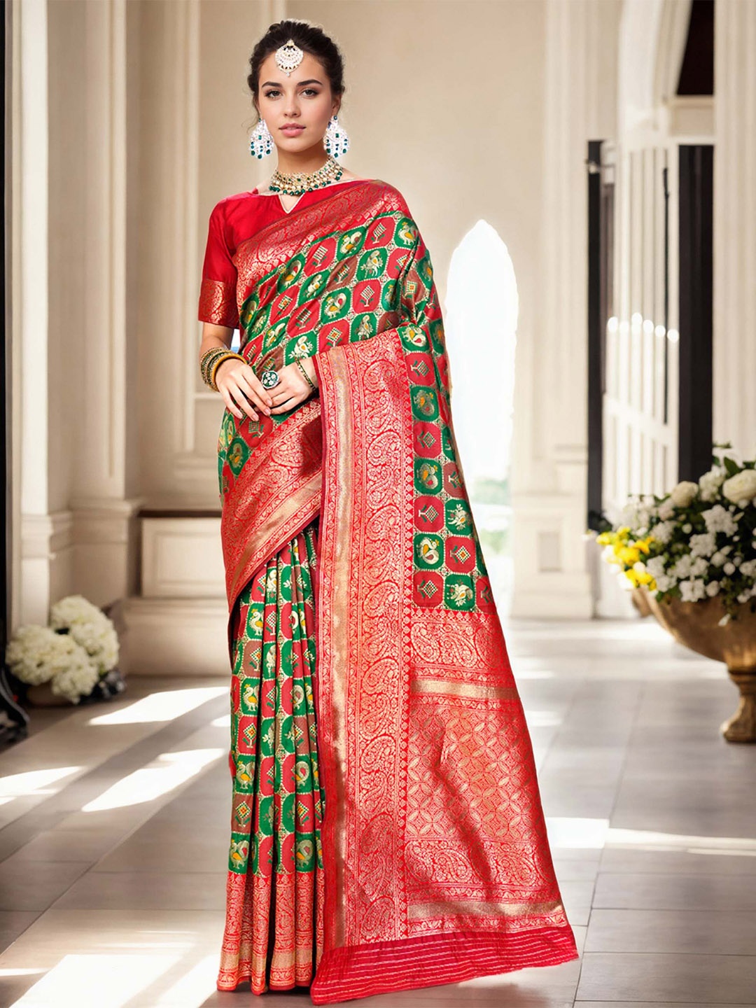 

Anouk Woven Design Zari Silk Blend Kanjeevaram Saree, Green