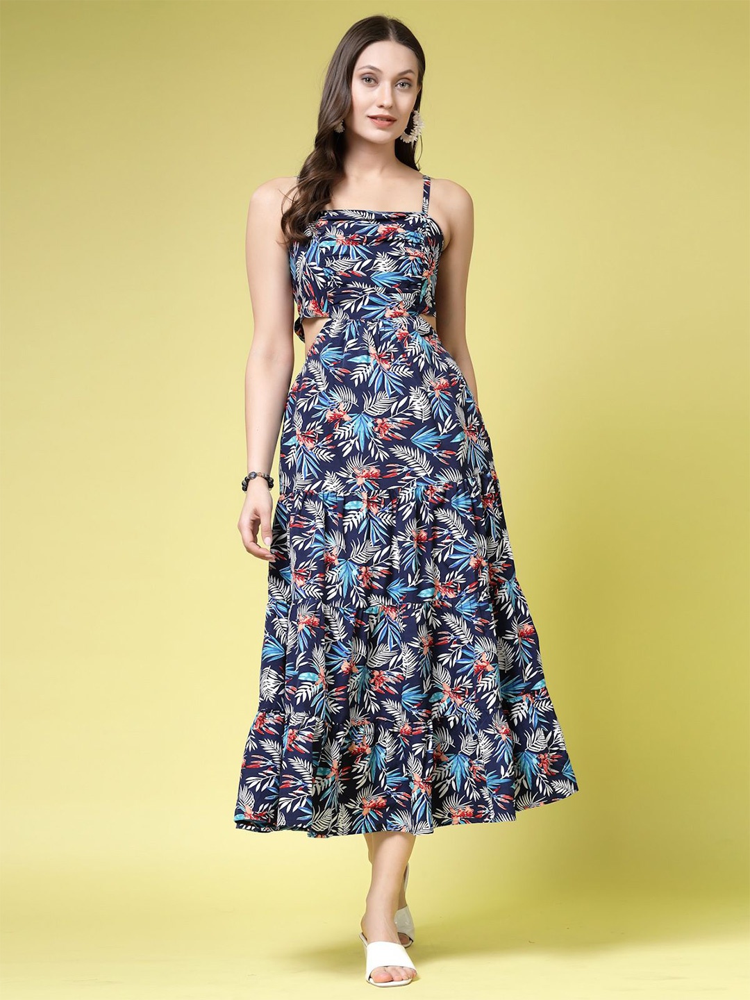 

BEING NAUGHTY Women Floral Printed Fit & Flare Maxi Dress, Navy blue