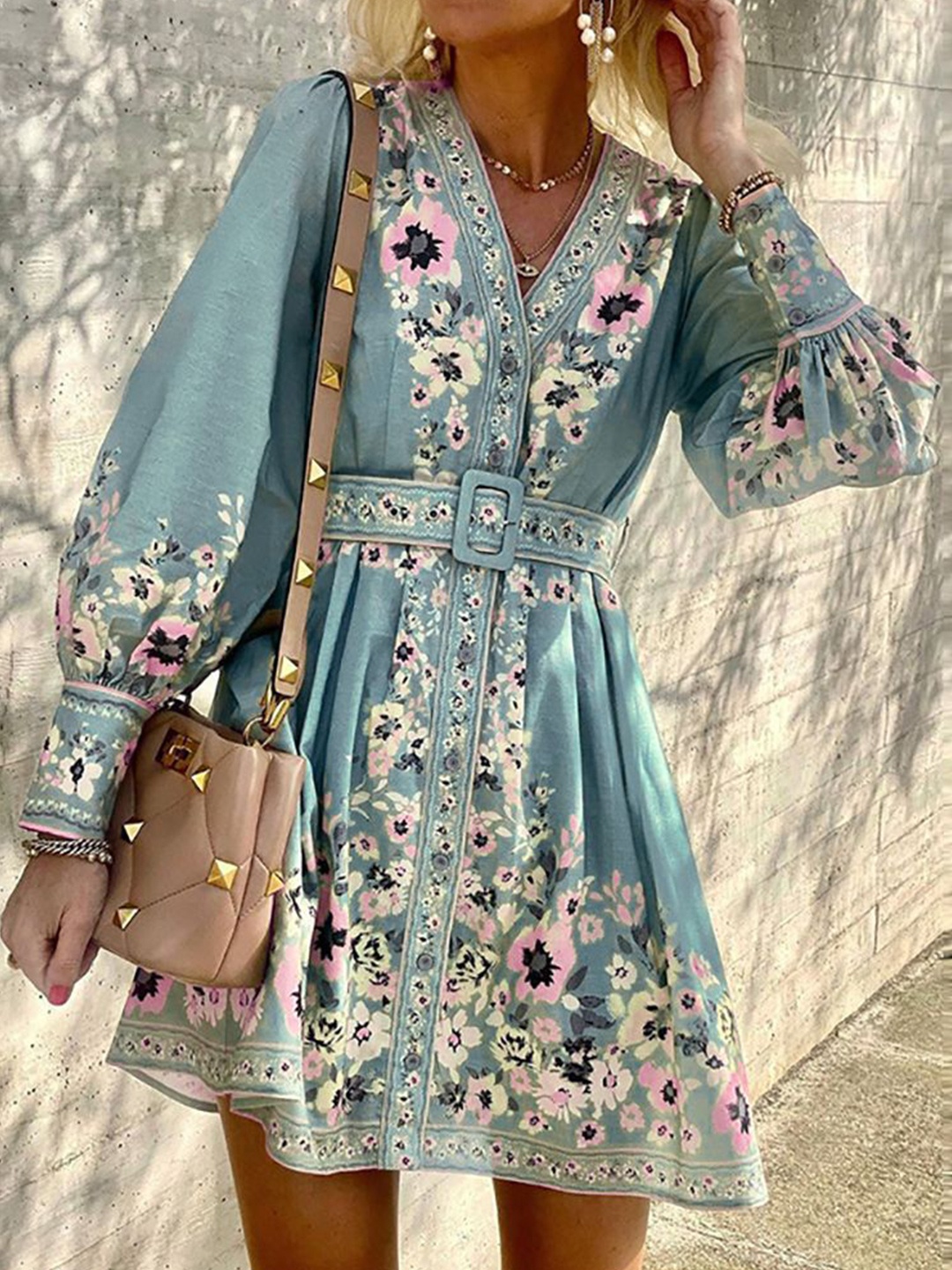 

StyleCast x Revolte Tropical Print A-Line Mini Dress, Blue