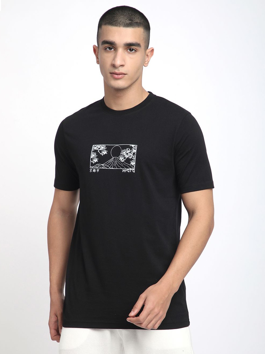 

R&B Men Graphic Printed Round Neck Cotton T-shirt, Black