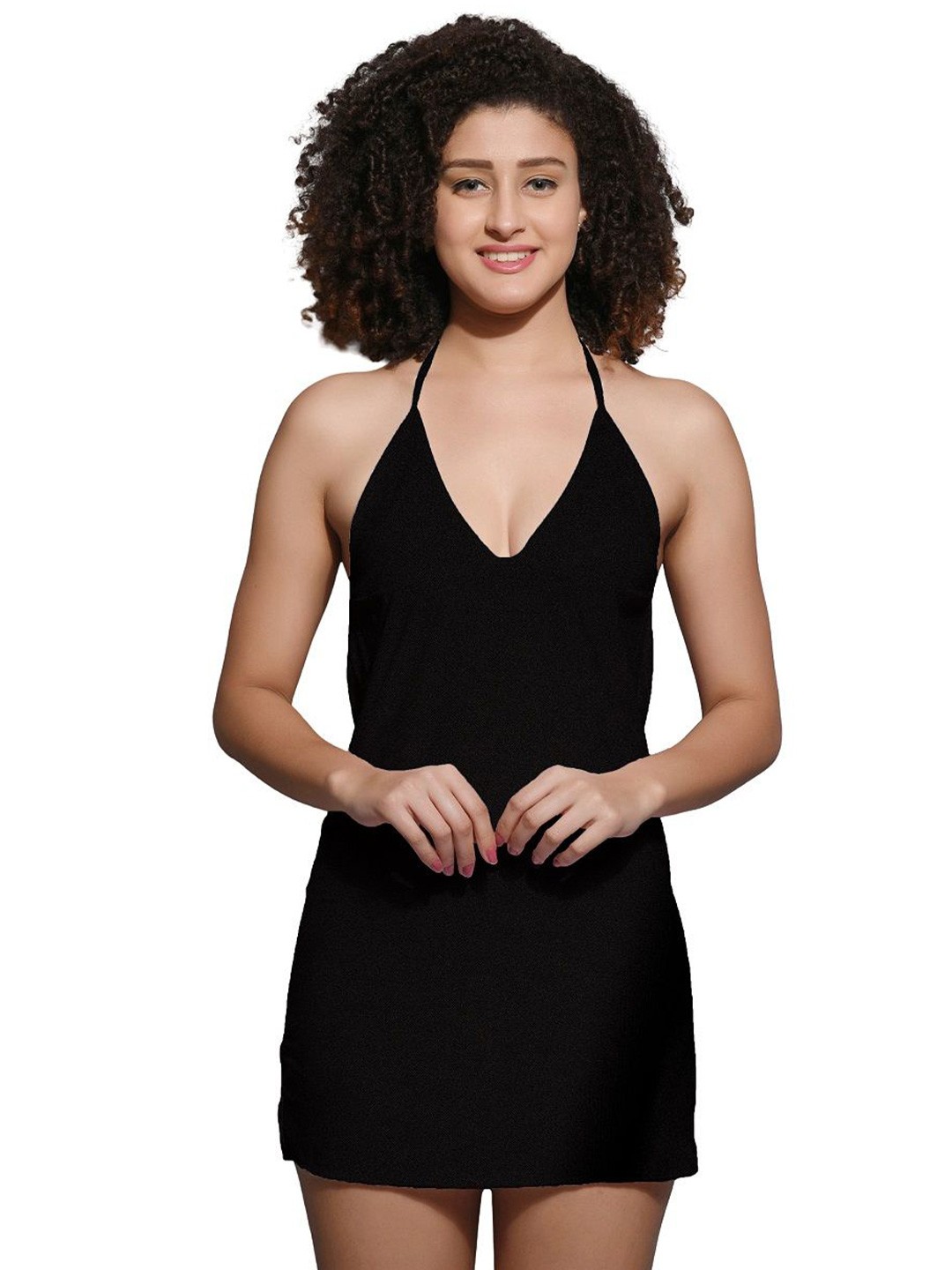 

chia fashions Women Halter Neck Baby Doll, Black