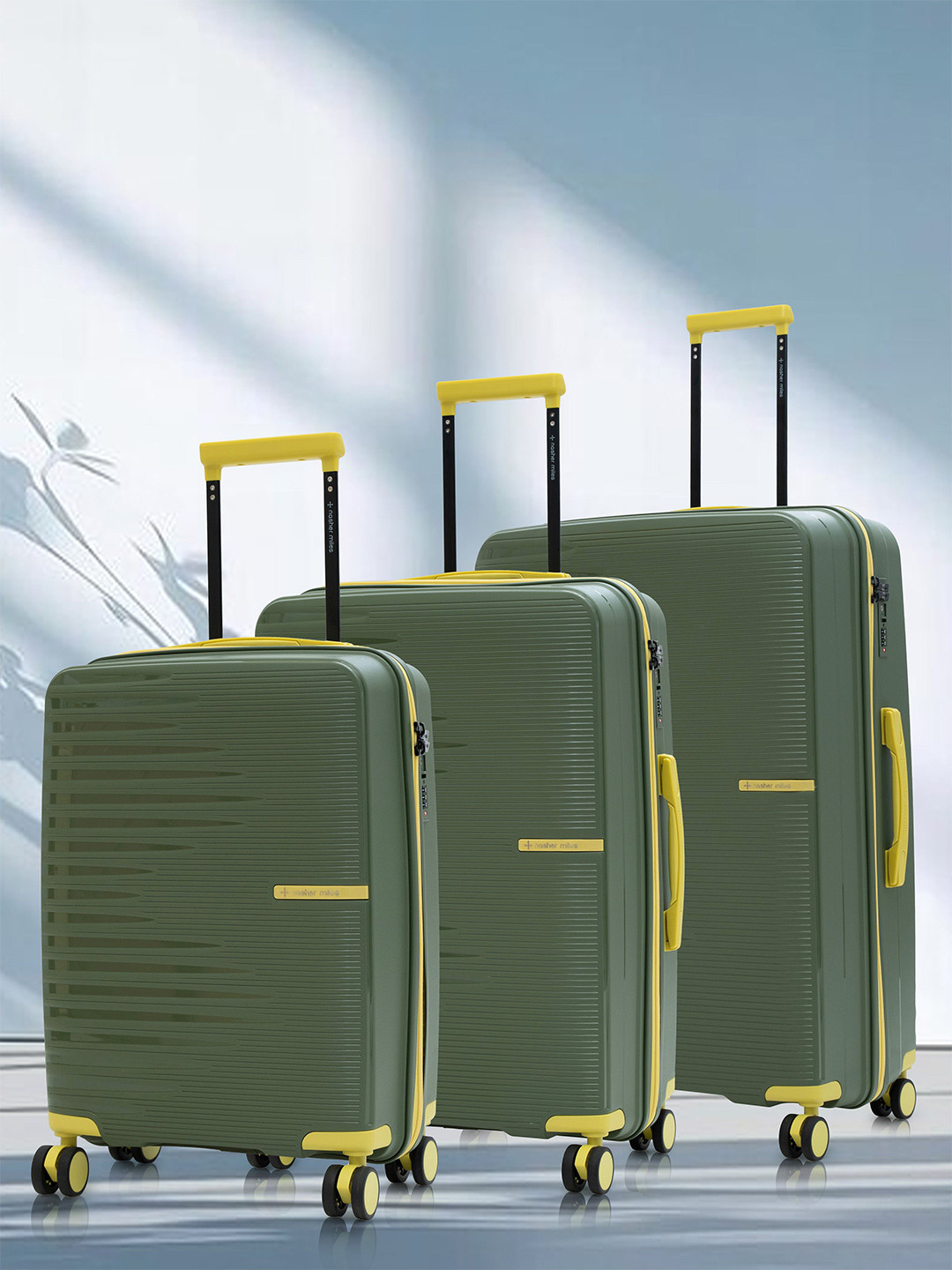 

Nasher Miles Havelock Polypropylene Set of 3 S/M/L Olive Green Trolley Bags 55-65-75cm
