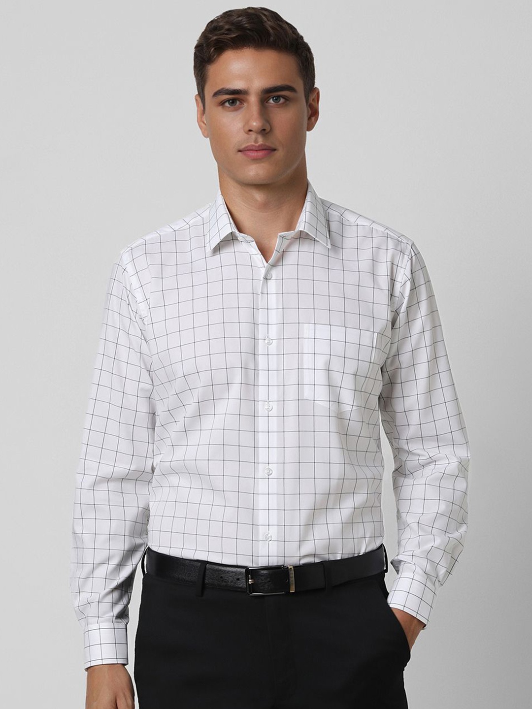 

Van Heusen Men Spread Collar Checked Cotton Formal Shirt, White
