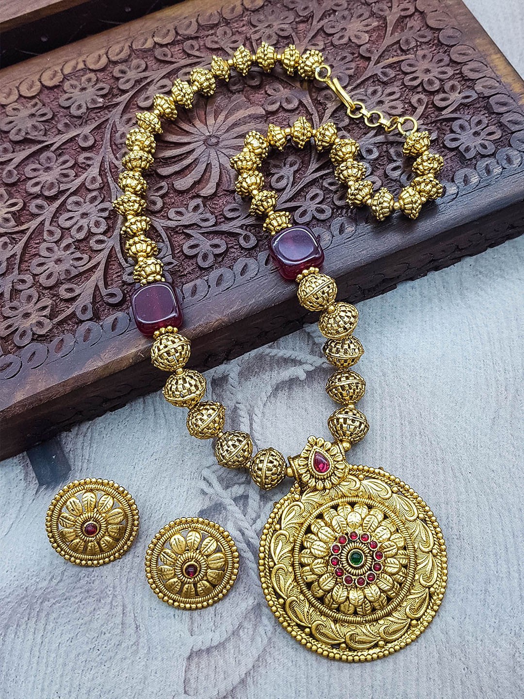 

GRIIHAM Gold Plated Cubic Zirconia Stone Studded Jewellery Set
