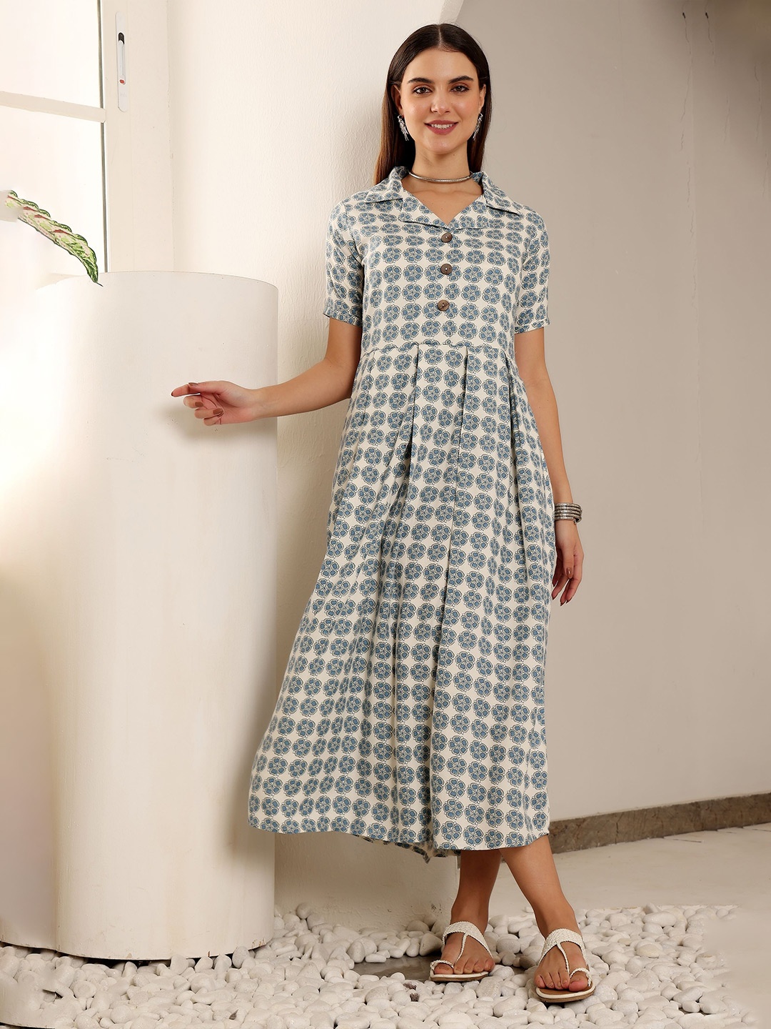 

Zuvino Print Shirt Midi Dress, Blue