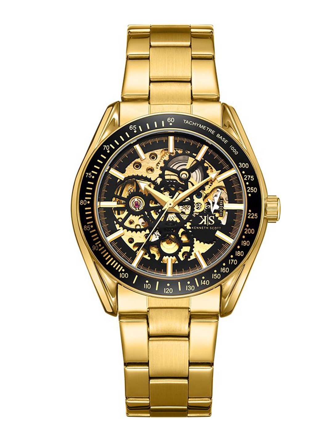 

KENNETH SCOTT Men Skeleton Dial & Stainless Steel Straps Analogue Watch K22312-GBGB, Gold