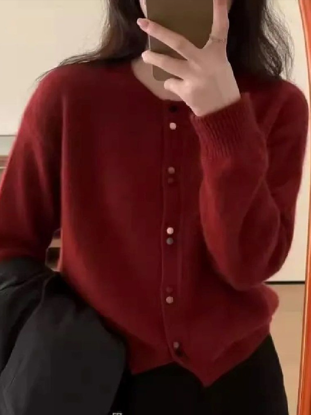 

StyleCast Mandarin Collar Shirt Style Top, Maroon