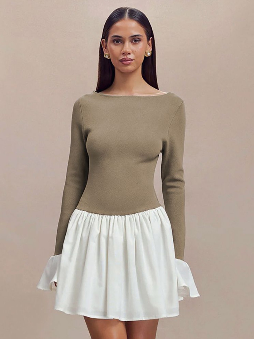 

StyleCast x Revolte Colourblocked A-Line Mini Dress, Brown