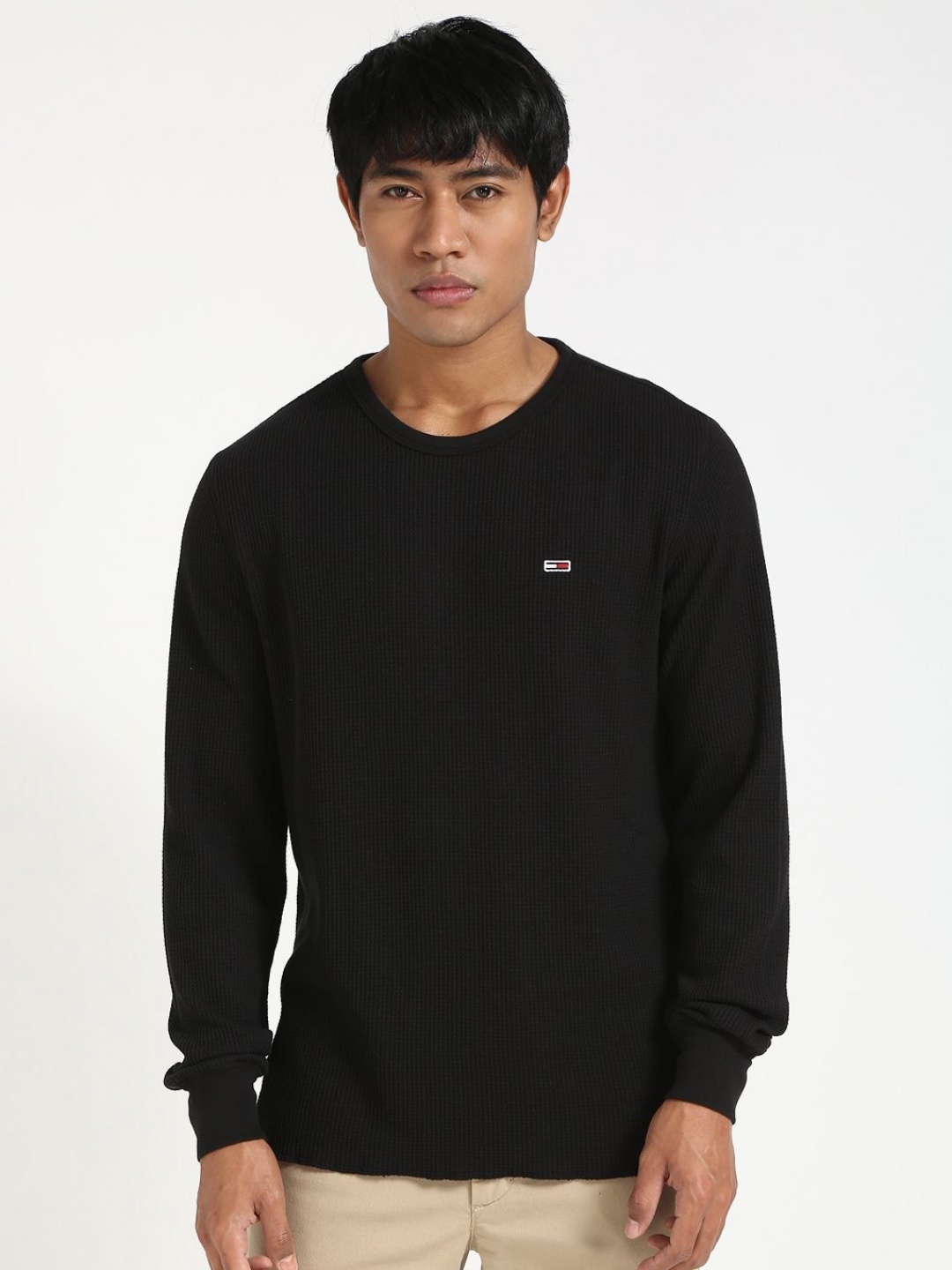 

Tommy Hilfiger Men Self Design Round Neck Slim Fit T-shirt, Black