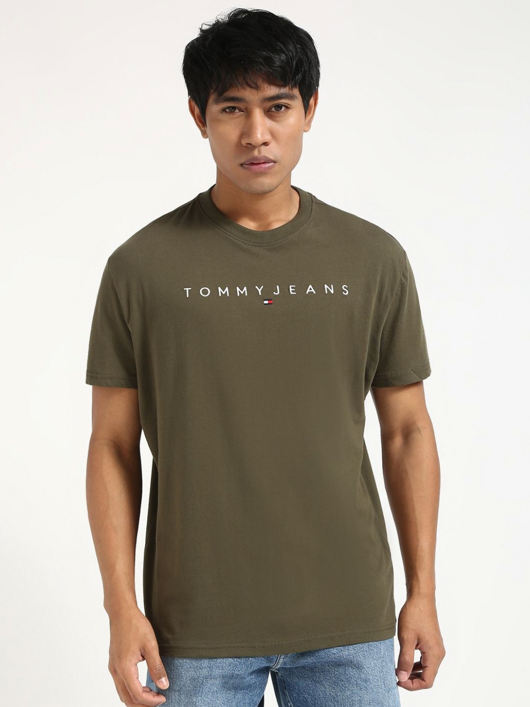 

Tommy Hilfiger Men Typography Embroidered Round Neck Pure Cotton T-shirt, Olive