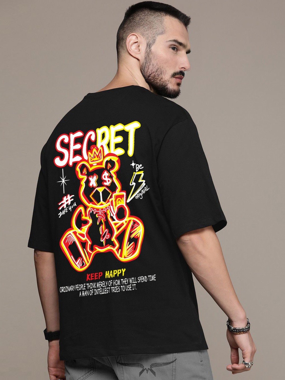 

Manlino Unisex Printed Applique T-shirt, Black