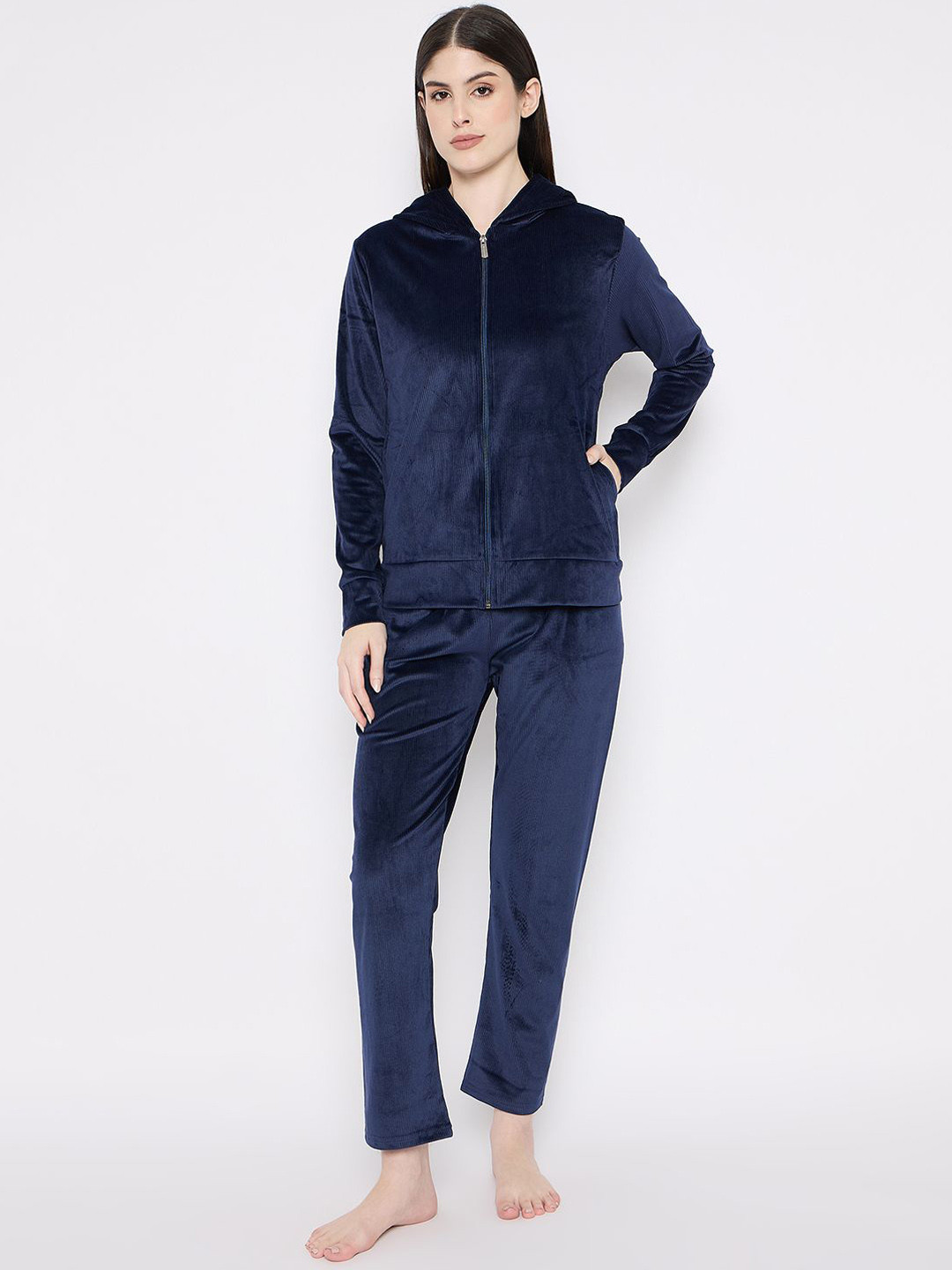 

Camey Women Hooded Night suit, Navy blue