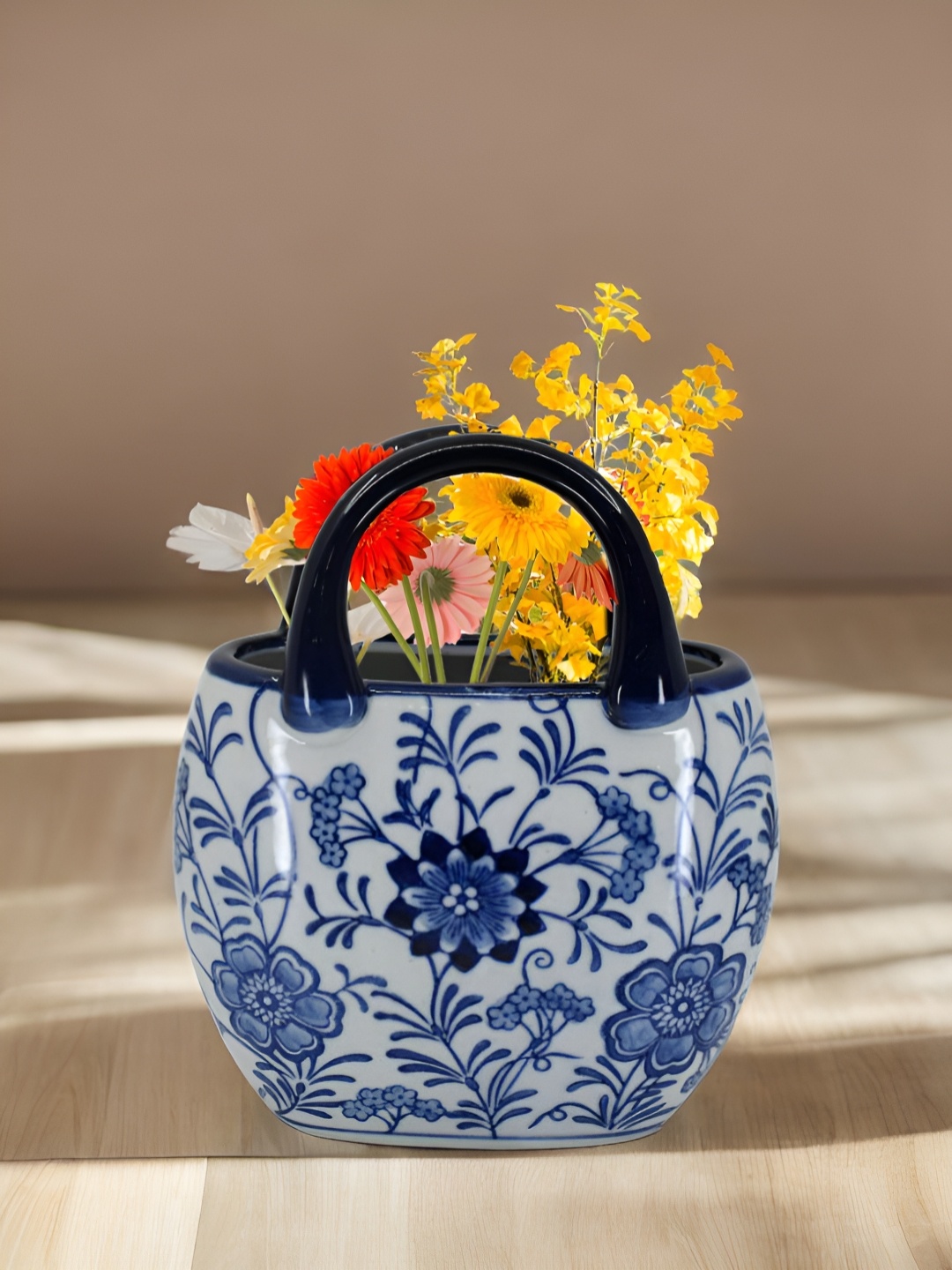 

The Decor Lane White & Blue Floral Printed Ceramic Pottery Vase