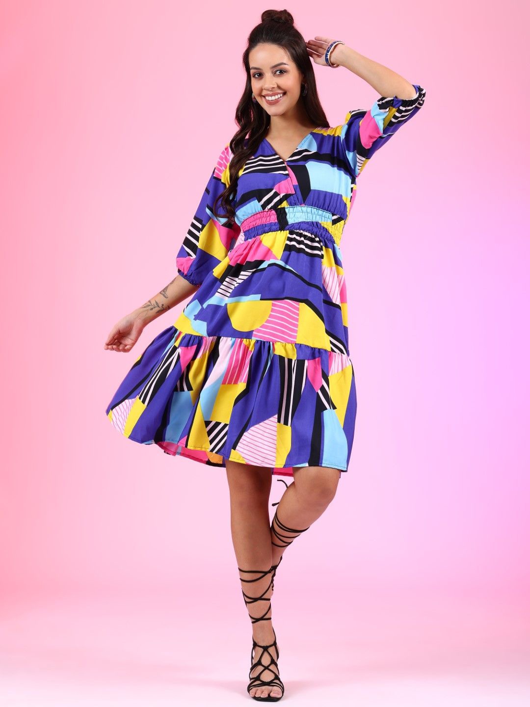 

Krunal Raiyani Women Printed Crepe Fit & Flare Midi Dress, Multi