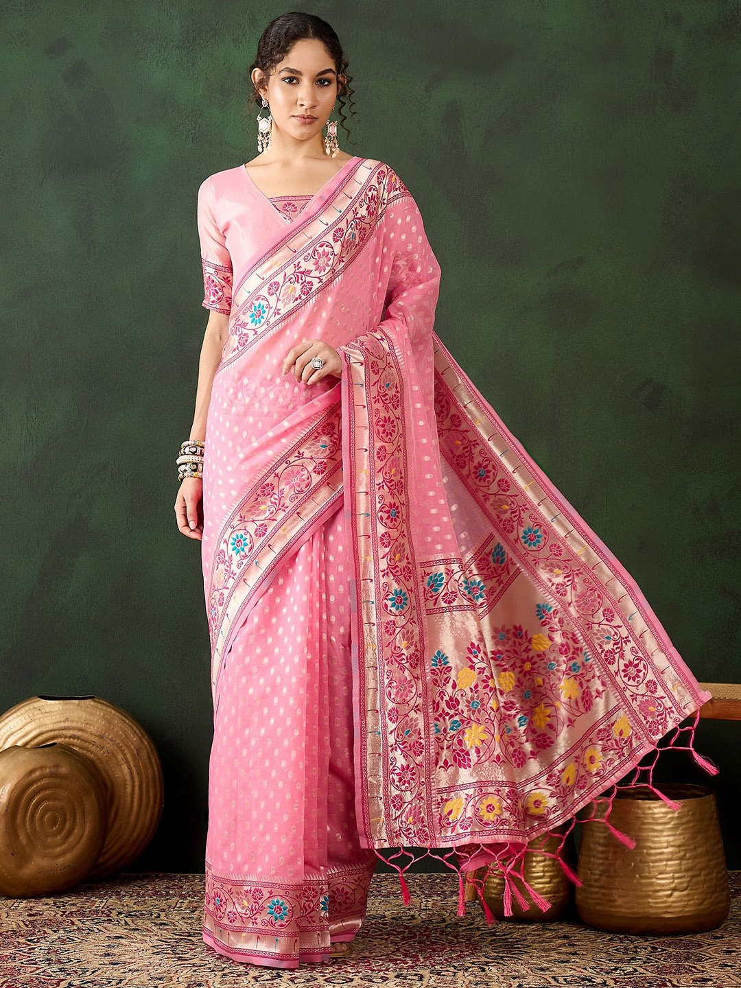 

Kalista Woven Design Zari Saree, Pink