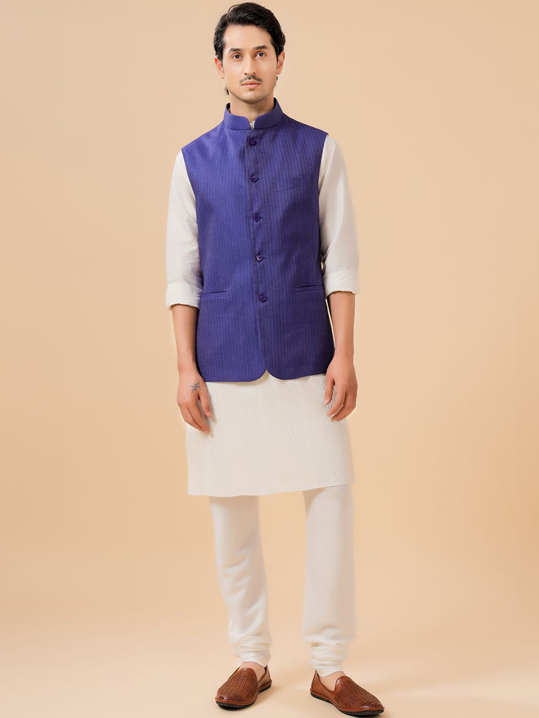 

RR Blue Woven Design Nehru Jacket