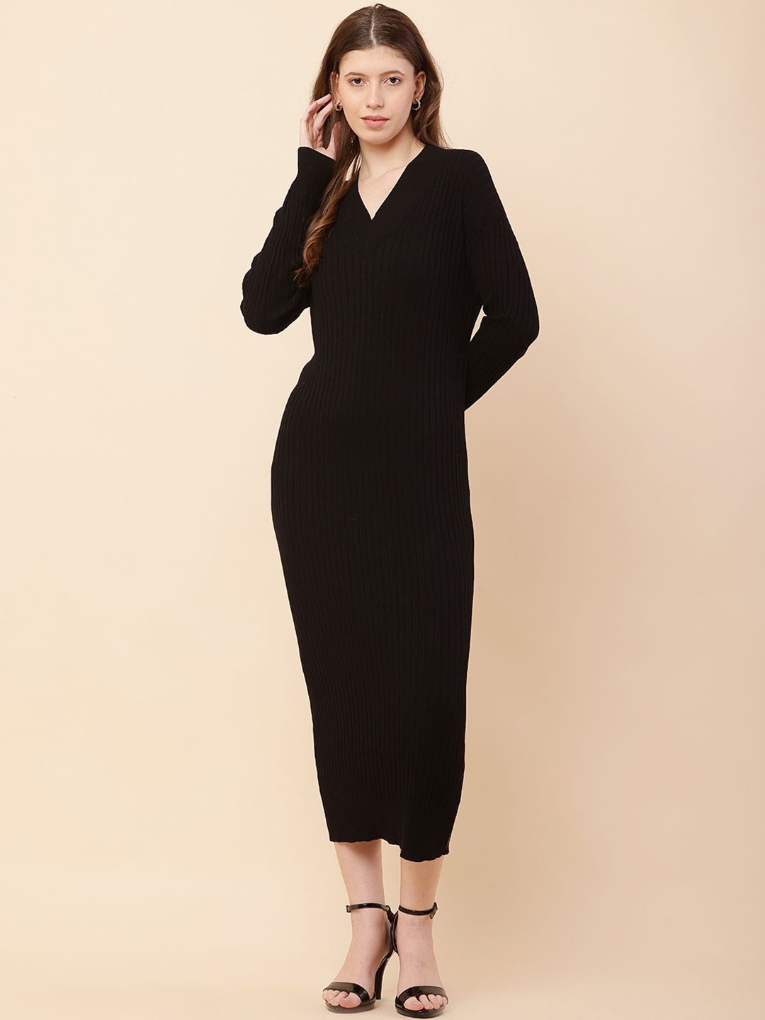 

NoBarr Women Ribbed Bodycon Midi Dress, Black