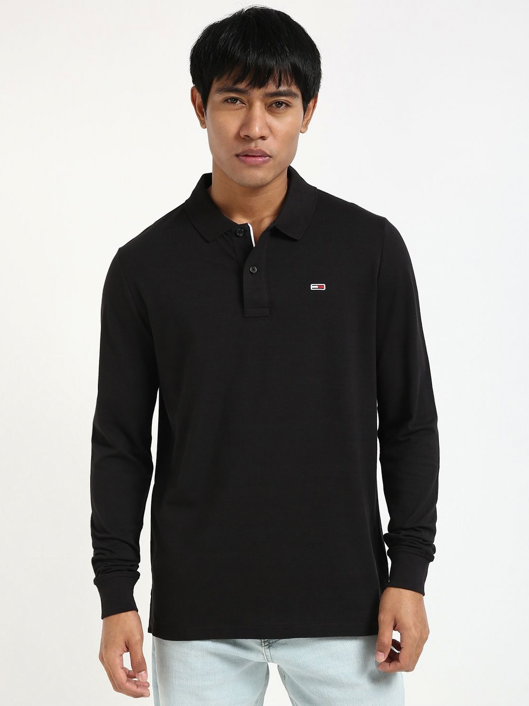 

Tommy Hilfiger Men Solid Polo Collar Slim Fit Cotton T-shirt, Black