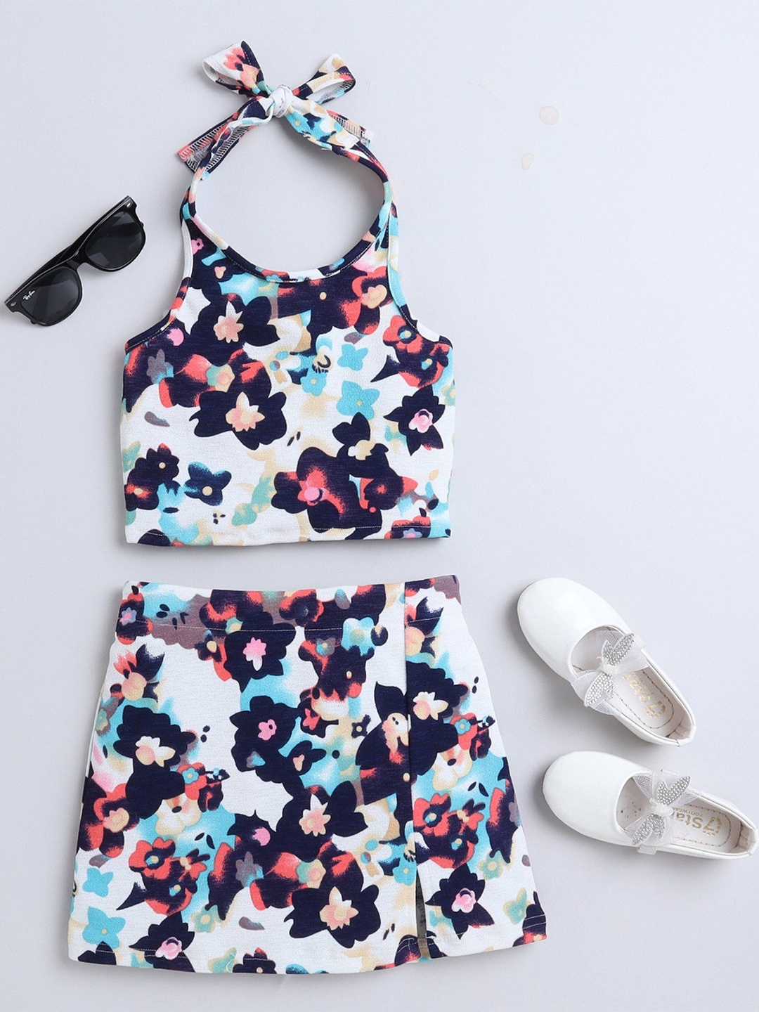 

taffykids Girls Printed Top with Shorts, Blue