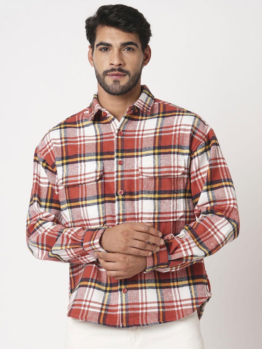 

The Roadster Lifestyle Co Checked Pure Cotton Relaxed Fit Shirts, Red